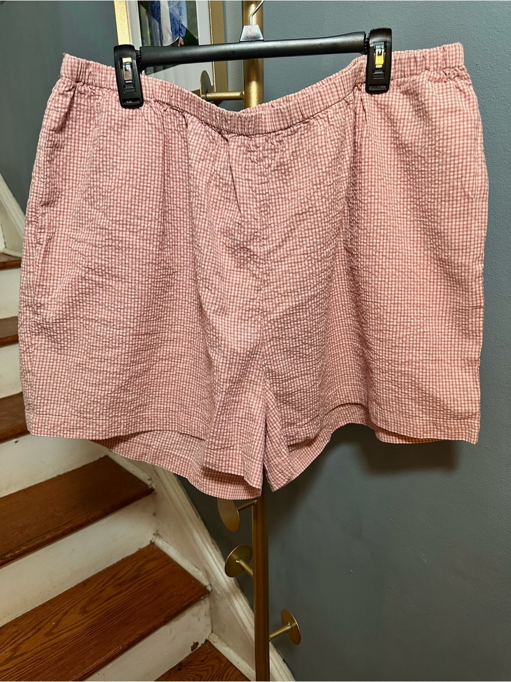 Lucy & Yak Popan Shorts XL Pink Mini Gingham Organic Cotton NWT